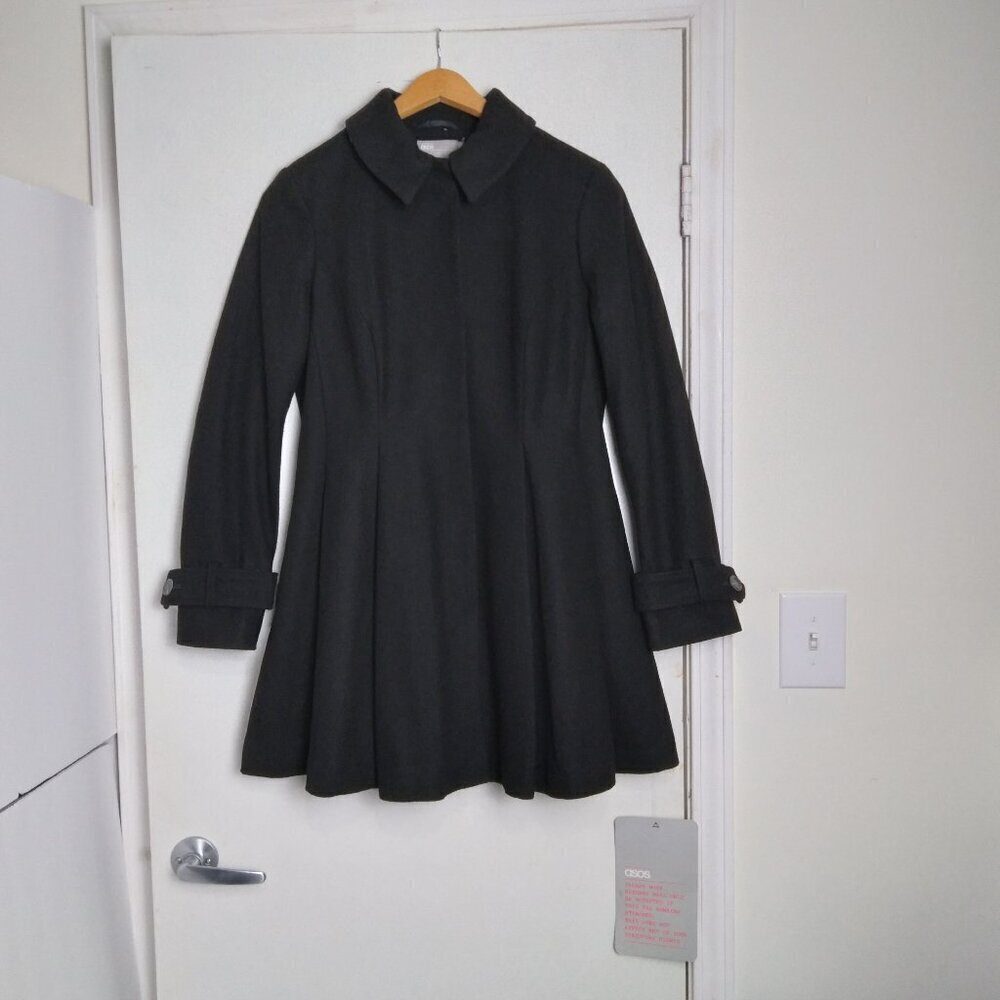 Asos NWT Black'The Dolly Skater' Swing Fit & Flair Frock Coat Hidden ButtonsSz10
